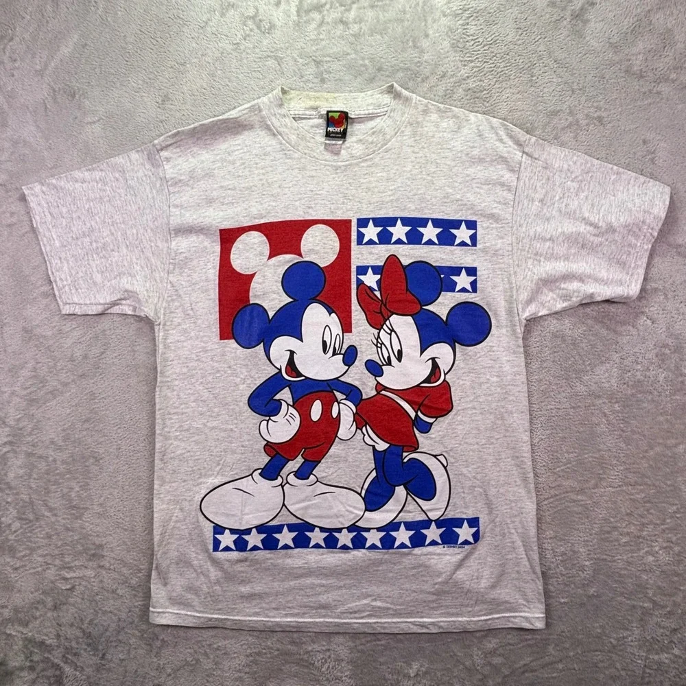Vintage Mickey Unlimited Unisex T-Shirt OSFA Grey Patriotic Mickey Minnie 90s